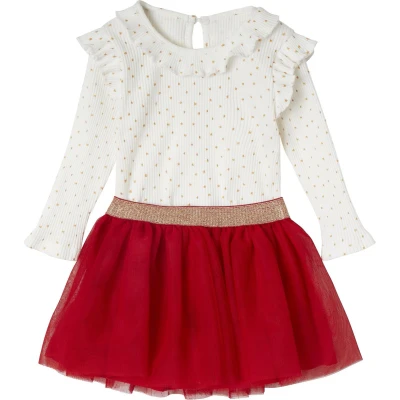 Afbeelding van Vertbaudet Babyset kerstcadeau T shirt met sterren en tule rokje