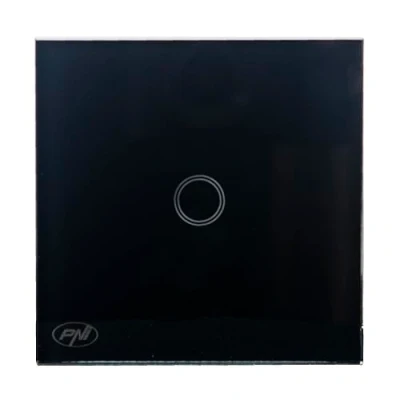 Afbeelding van Eenvoudige schakelaar met touch PNI SH121, gemaakt van glas, zwart, LED indicator, 10A 200W