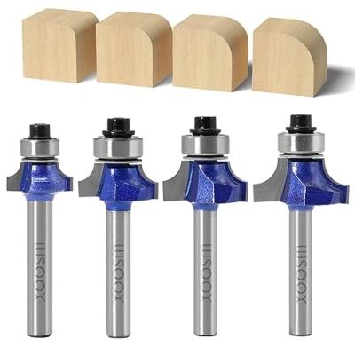 Afbeelding van WSOOX 4 Stks Ronde Over Edge Vormen Router Bit Set Met 6mm Shank, Hoek Afronding Rand Cutter Frezen Tool