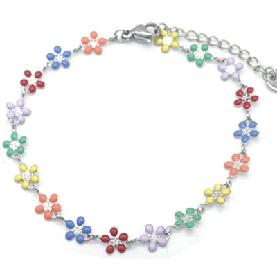 Afbeelding van Armband Dames Gekleurde Bloemen RVS Lengte 17 21 cm Zilverkleurig