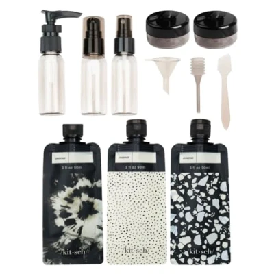 Afbeelding van KITSCH Navulbare 11 delige reisset Reisflesjes met Transparante Etui Vliegtuig en Handbagage Set Reis potjes Flacons Doorzichtige Toilettas stuks