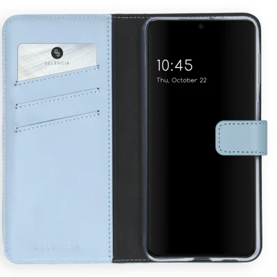 Afbeelding van Samsung Galaxy S21 Plus Hoesje Echt leder Selencia Bookcase Lichtblauw Telefoonhoesje