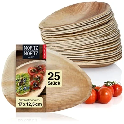 Afbeelding van Moritz &amp; 25 delig palmblad servies ovaal 17 x 12,5 cm duurzame wegwerpborden alternatief voor bamboe en borden
