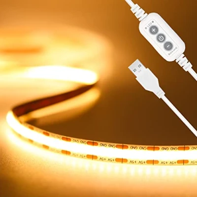 Afbeelding van USB 5V LED Strip warm wit 2M,PAUTIX 640LEDs dimbare COB verlichting CRI90+ 2700K TV achtergrondverlichting, flexibele vloerlamp voor keuken,slaapkamer,huis DIY