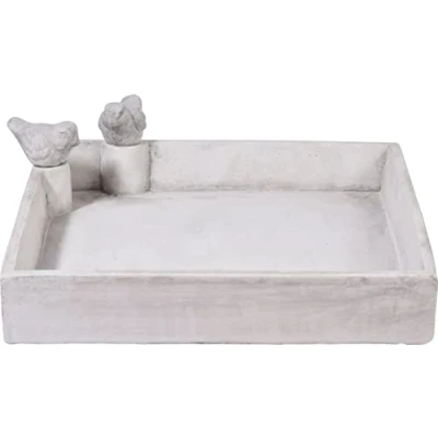 Afbeelding van dobar® 12979e Vierkante drinkbak voor wilde vogels, groot vogelbad van cement, tuin, terras, balkon, 29 x 5 cm, wit