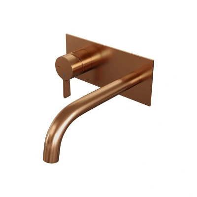 Afbeelding van Brauer Copper Edition Wastafelmengkraan inbouw gebogen uitloop rechts hendel middel dik afdekplaat model E2 PVD geborsteld koper