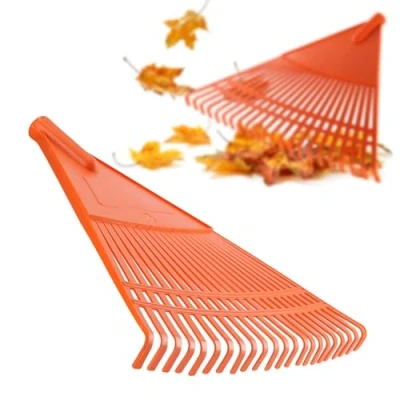 Afbeelding van KADAX Robuuste hark van kunstfluweel, bladhark zonder steel, brede hark, bladbreken, tuinhark, bladwaaier, bladveger (driehoekig oranje 60 cm)