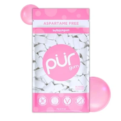 Afbeelding van PUR Gum Suikervrije Kauwgom 100% Xylitol Veganistisch, Aspartaamvrij &amp; Glutenvrij Natuurlijke Bubblegum Smaak Kauwgom, 55 Stuks (Pak van 1)