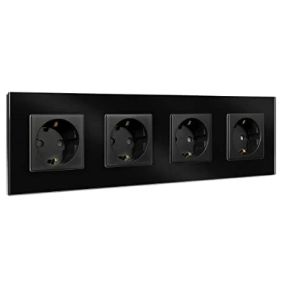 Afbeelding van Navaris wandcontactdoos met glazen paneel Viervoudig stopcontact in zwart 30 x 8,5 cm Inlcusief bevestigingsmateriaal Horizontaal