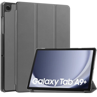Afbeelding van Samsung Galaxy Tab A9 Plus Hoes: iMoshion Trifold Bookcase Grijs Kunstleder Tablet Hoezen