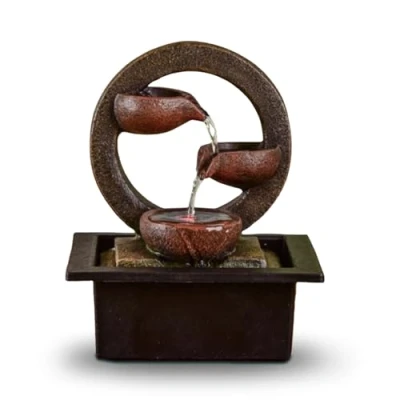 Afbeelding van ZEN&#039;LIGHT, Zen Terai binnenfontein, originele woondecoratie, natuurlijke waterstroom, meerkleurige ledverlichting, stille pomp, L 17 x B 21 H 25 cm