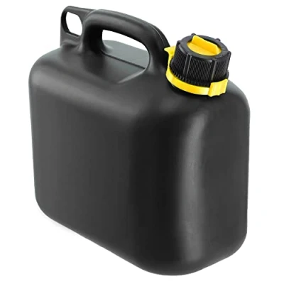 Afbeelding van KADAX Brandstofjerrycan, jerrycan met trechter, reservejerrycan voor benzine, diesel en andere gevaarlijke stoffen, kunststof jerrycan, reservekrister, spuitbus (6 liter, zwart)