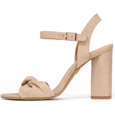 Afbeelding van Kazar Crystal Sandalen met hoge hak, Dames, Maat: 39, Beige Veloursleer