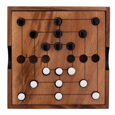 Afbeelding van Engelhart 350270 BW Nine Men Morris Houten molenspel hinkelwagen Ecologisch gezelschapsspel 2 spelers: 3 cm x 13,8