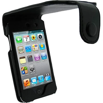 Afbeelding van igadgitz leren case cover voor Apple iPod Touch 4e generatie 8 GB, 32 GB &amp; 64 + riem clip screen protector Zwart echt leer