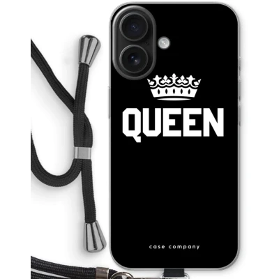 Afbeelding van Case Company® hoesje met Koord geschikt voor iPhone 16 Queen Zwart Telefoonhoesje Bescherming aan alle Kanten en Over de Schermrand
