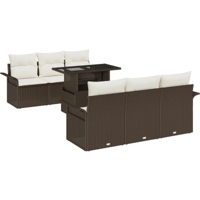 Afbeelding van vidaXL 7 delige Tuinsalonset met Kussens Bruin Poly Rattan