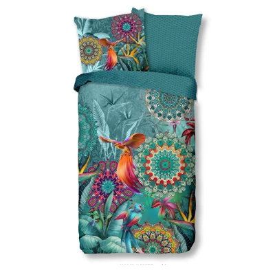 Afbeelding van Luxe Satijnen Dekbedovertrek 135x200 cm Mandala en Tropische Vogels Print Multicolor 1 Persoons 100% Katoen Satijn