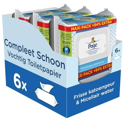 Afbeelding van 6x Page Vochtig Toiletpapier Compleet Schoon Maxi 74 stuks