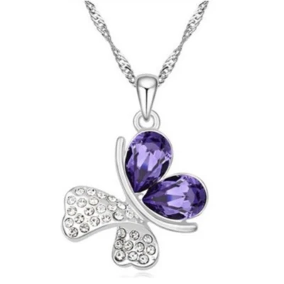 Afbeelding van Bijoux by Ive Ketting met vlinder Rhinestones Paars Zilverkleurig