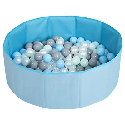 Afbeelding van Selonis Kleurrijke opvouwbare ballenbak voor kinderen met 200 ballen, blauw: parelkleurig / grijs transparant babyblauw mintgroen