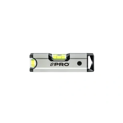 Afbeelding van PRO600 Kleine Waterpas 17cm Geanodiseerde met magneten Hardheid 9 op de schaal van Mohs Ergonomisch profiel en ERS+ (Easy Reading System) Antischokabsorberende eindkappen Kleur Zilver