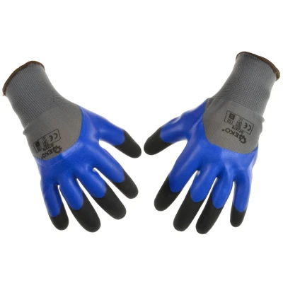 Afbeelding van GEKO Blauwe werkhandschoenen polyester latex coating maat 8 verstevigde vingertoppen