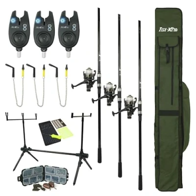 Afbeelding van FISH XPRO Karperset Carpset Pro Improve Set 3 Rod Karperhengelset Extra Uitgebreid 96 Delig