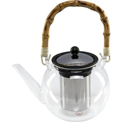 Afbeelding van Bodum Teiera a Pressione in Borosilicato Assam, Filtro Acciaio Inox con Coperchio Silicone e Manico Bambu&#039;, Lt 1
