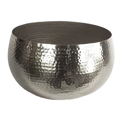 Afbeelding van Leaf Grote rechte rand gehamerd metalen plantenbak, zilver, 32cm x 20cm