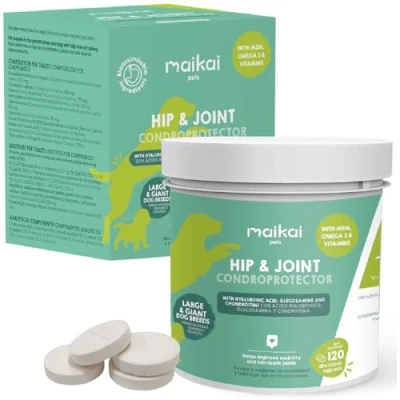 Afbeelding van MAIKAI Chondroprotector voor grote en enorme hondenrassen 120 tabletten gewrichten ontstekingsremmend hoge concentratie glucosamine MSM chondroïtine hyaluronzuur