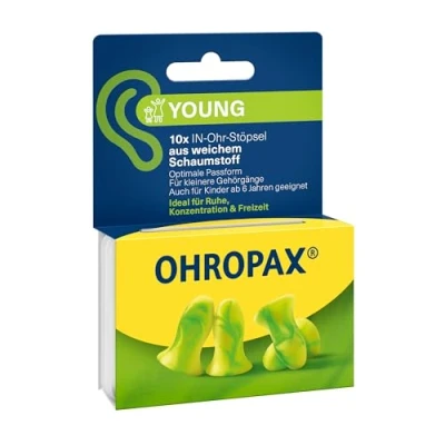 Afbeelding van OHROPAX Young Oordopjes, voor oren met kleinere gehoorgangen, in ear oordopjes van zacht schuim, geluidsisolatiewaarde SNR 35 dB, ideaal rust, concentratie en vrije tijd, 10 stuks