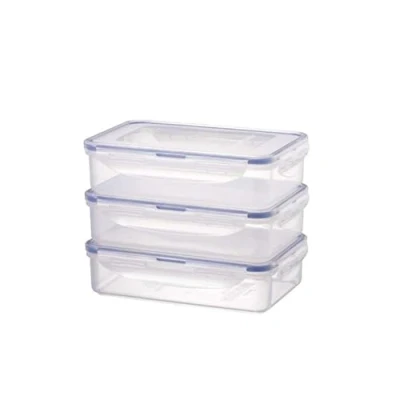 Afbeelding van Lock &amp; Vershouddozen in 3 delige set, stapelbare voorraaddozen van hoogwaardig, transparant kunststof, BPA vrij, lekvrij, rechthoekig, x 800 ml