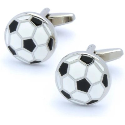 Afbeelding van Manchetknopen Voetballen Plat met Zwart en Wit Emaille