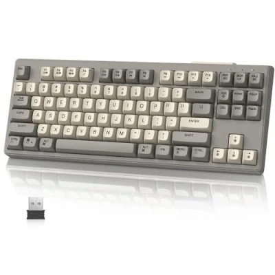 Afbeelding van M87 TKL Draadloos gamingtoetsenbord met dubbele modus, Bluetooth / 2,4 Ghz, PBT Ball keycap, 4000 mAh oplaadbare batterij, gemengd kleuren regenboog verlicht toetsenbord mechanisch gevoel Kaas