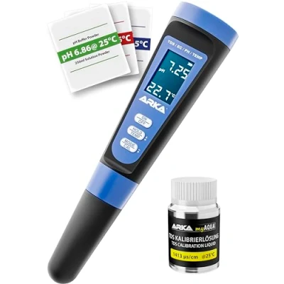 Afbeelding van ARKA myAQUA pH/TDS/EC meetinstrument waterkwaliteitstester voor pH, TDS, EC &amp; temperatuur, incl. kalibratieoplossing, ideaal aquaria, zwembaden, vijvers en drinkwater