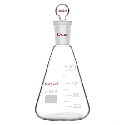 Afbeelding van stonylab Glas 24/40 Erlenmeyer kolf met Stop, 500 ml Borosilicaatglas Zware Wandkolf Standaard Tapervormige Buitenste Gewricht en Glazen Stop