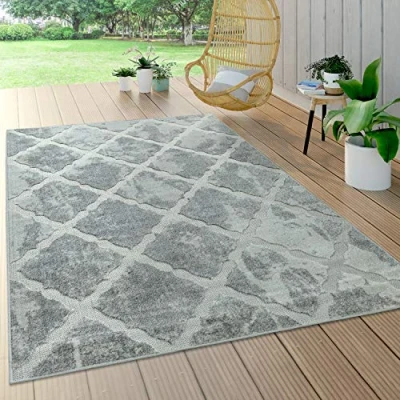 Afbeelding van Paco Home Binnen en buiten vloerkleed, terras balkon, weerbestendig modern geometrisch patroon, Maat:200x290 cm, Kleur:Grijs 2