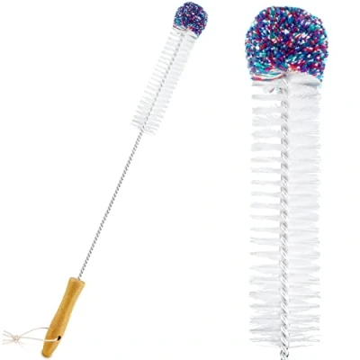 Afbeelding van JEFF® Flessenborstel 45 cm, de oplossing voor krasvrije en moeiteloze reiniging, met zachte wolpompon, dun lang flessen meer, je universele flessenreiniger keuken