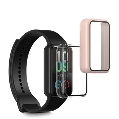 Afbeelding van kwmobile 2x cover geschikt voor Huami Amazfit Band 7 Fitnesstracker van gehard glas en kunststof frame set transparant / oudroze
