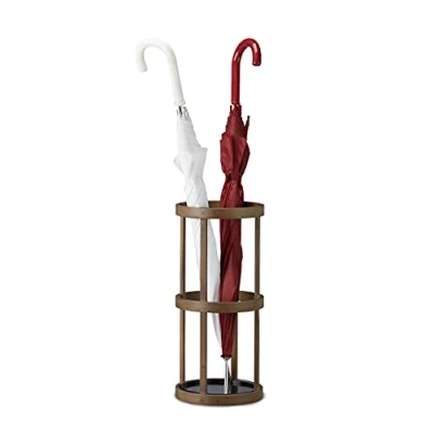 Afbeelding van Relaxdays paraplubak bamboe, HBD: 45x20,5x20,5 cm, metaal, voor paraplu‘s, wandelstokken, ronde wandelstokhouder, bruin