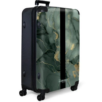 Afbeelding van NoBoringSuitcases.com® Koffer groot Reiskoffer lichtgewicht Groene marmerstructuur met gouden accenten Rolkoffer 4 wielen Grote trolley XL 98 liter bagage