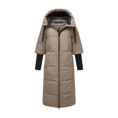 Afbeelding van Navahoo gewatteerde winterjas voor dames, winterjas, lang, warm, capuchon, B988, taupe grijs, M