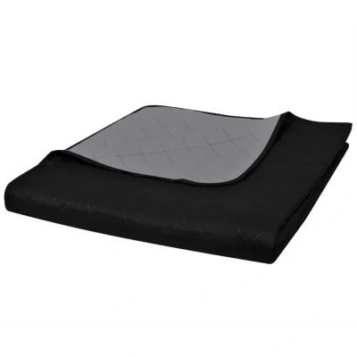 Afbeelding van vidaXL Bedsprei gewatteerd dubbelzijdig 230x260 cm zwart/grijs