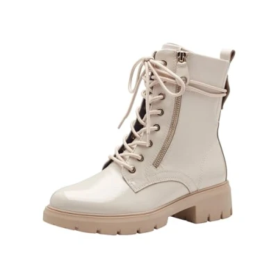 Afbeelding van Tamaris Dames Comfort Lace Boot Flat 8 85213 43 Modelaarzen, Crème patent, 36 EU Breed