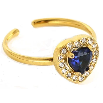 Afbeelding van Ring Hart met Zirkonia RVS One Size Goudkleurig en Blauw