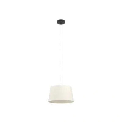 Afbeelding van EGLO Hanglamp Febres, pendellamp boven eettafel, eetkamerlamp van bouclé stof, metaal in zwart en textiel wit, E27 fitting, Ø 35 cm