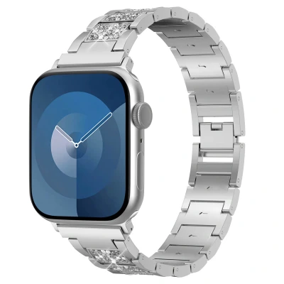 Afbeelding van Apple Watch bandje Sparkle Schakelbandje Staal Zilver Geschikt voor Series1/2/3/4/5/6/7/8/9/10/SE (38/40/41 mm) Series 10 (42