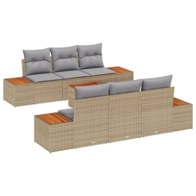 Afbeelding van vidaXL 7 delige tuinset met kussens in beige poly rattan en acacia