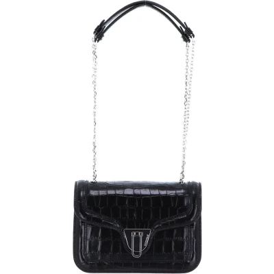 Afbeelding van COCCINELLE Leren Schoudertas Avondtas Marvin Twist Croco Shiny Soft Handbag Noir Zwart